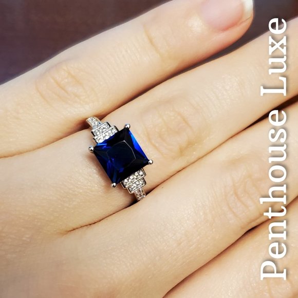 Blue Sapphire Micro Paved Silver Ring (Size:6) 💙 - Picture 5 of 6